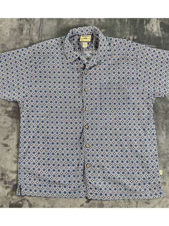 Adirondack Short Sleeve Paisley Button Up Shirt Men's XL Blue Floral Retro - Picture 2 of 7